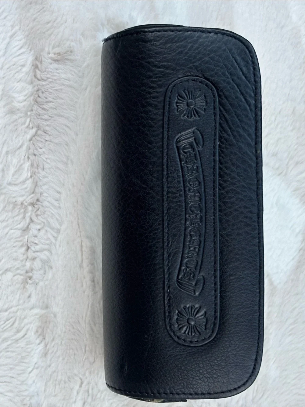 Chrome Hearts Black Leather Sunglass Case W/Card Holder